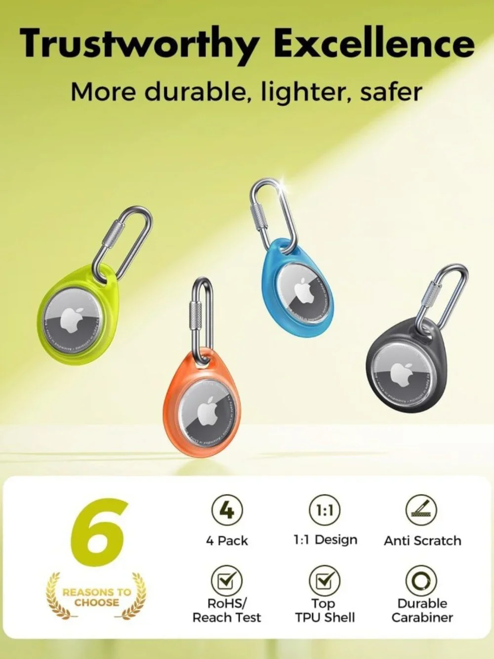 Durable AirTag Holder Case with Carabiner - 4 Pack, Secure & Stylish Accessory